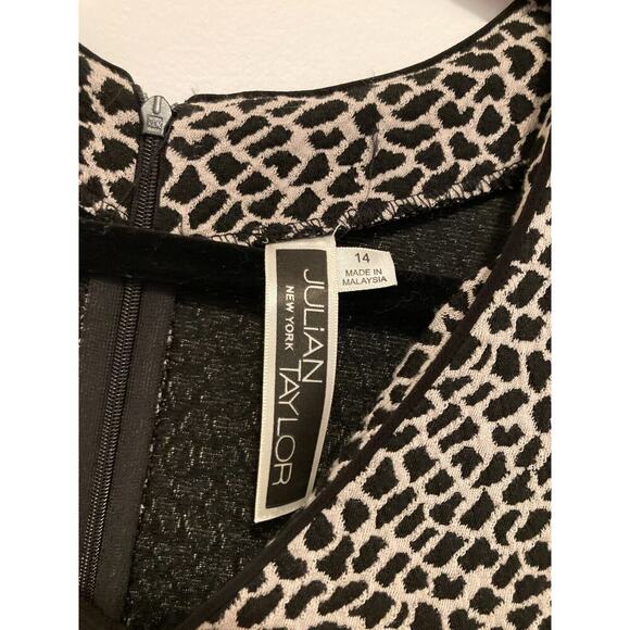Julian Taylor Dress Womens 14 Black Animal Print Midi Tiered Ruffle Hem Flowy - Picture 4 of 13
